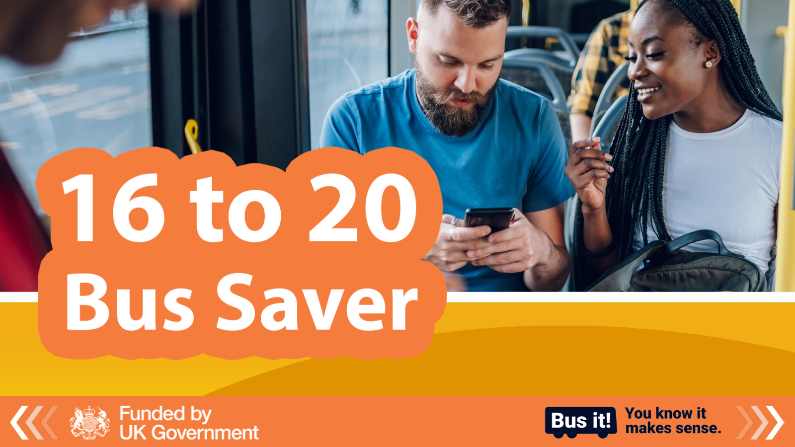Text that reads '16 to 20 saver' next to people on the bus.