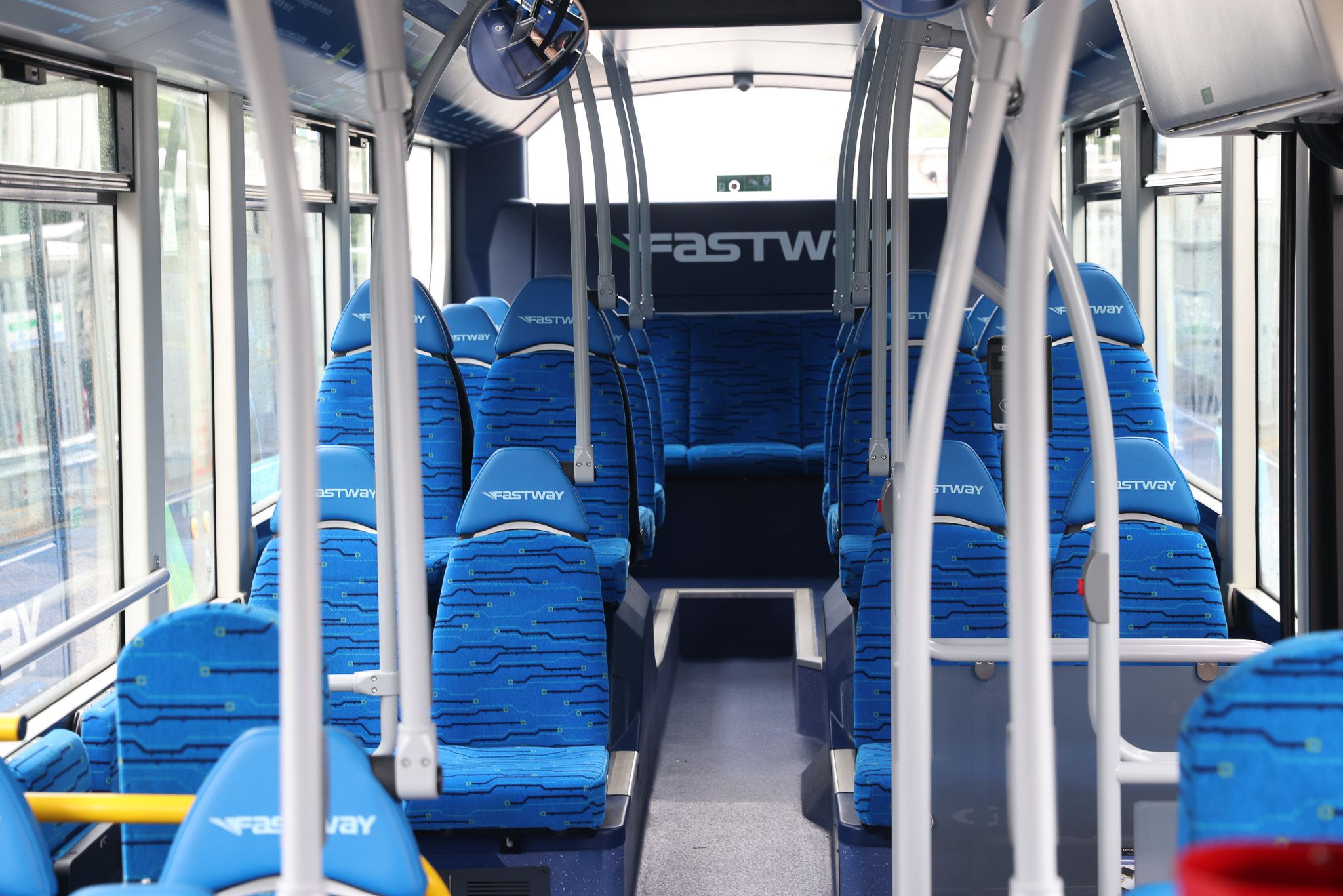 Interior of the back of a Fastway bus