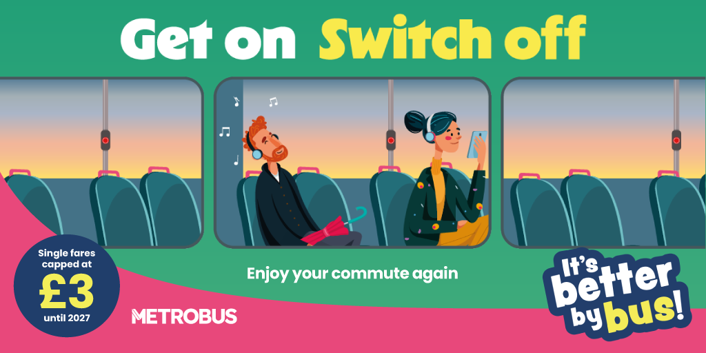 cartoon people relaxing on the top deck of the bus